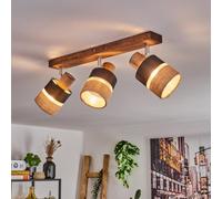 Lampada da soffitto Fallhagen, lampada moderna in legno/metallo/lino marrone scuro/cromo/naturale/nero, a 3 luci, design scandinavo con faretti regolabili, 3x E14, senza lampadine