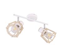 Lampada da soffitto faretto da soffitto bianco faretti in legno per soffitto, 2 punti fiamma mobili, stile country effetto legno metallo bianco naturale, 2 prese E27, LxLxA 36x17x18cm