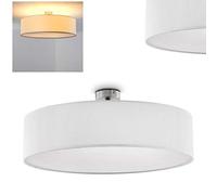 Lampada da soffitto Foggia, lampada da soffitto rotonda con paralume in tessuto bianco, Ø 60 cm, 3 x attacco E27, design retrò, senza lampadina/e