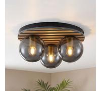Lampada Da Soffitto Globo Led Aspetto Legno Palla In Vetro Fumé D 39 Cm