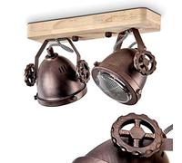 Lampada da soffitto Herford, lampada da soffitto regolabile in metallo/legno/vetro in marrone/rame/natura, 2 luci, 2 x attacco GU10, spot orientabile e inclinabile in design retrò, senza lampadina/e