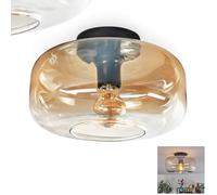 Lampada da soffitto HOFSTEIN Boza, lampada rotonda in metallo/vetro nero/ambra/trasparente, dal design moderno retrò/vintage con paralume vetro (Ø 28 cm), 1 x E27, senza lampadina