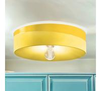 Lampada Da Soffitto In Ceramica Rotonda Ø 40 Cm H: 11 Cm Piatta E27 Gialla Retro