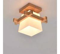 Lampada da soffitto in legno con paralume in vetro, E27 Simple Japan Tatami Lampada in legno, lampada da soffitto vintage Decorazione per camera da letto, scala, balcone(senza sorgente luminosa),A