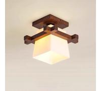Lampada da soffitto in legno con paralume in vetro, E27 Simple Japan Tatami Lampada in legno, lampada da soffitto vintage Decorazione per camera da letto, scala, balcone(senza sorgente luminosa),B