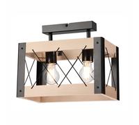 Lampada Da Soffitto In Legno E Metallo 33 Cm Lunga Quadrata 2X E27 Rustica Nera