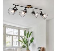 Lampada Da Soffitto In Legno Spot Retro Vintage 4 Fiamme Spot Flessibili [EEK: Inaditato]
