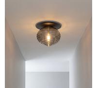 PLAFONIERA RIPPLE NERA 1 LUCE ATTACCO E27 35X35X28CM IN VETRO SOFFIATO OPALE