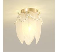 Lampada da soffitto in vetro da cucina con catena di perle Decorazioni artistiche 20 cm Lampadario in vetro con piume di perle francesi di lusso Lampadario a semi-incasso Lampada da soffitto con