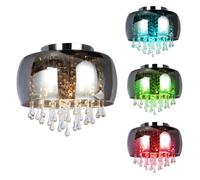 Lampada da soffitto in vetro fumo REMOTE CONTROL luce cristallo cromo DIMMABILE in set incl. lampadine LED RGB