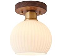 Lampada da soffitto in vetro semi-incasso in stile nordico moderno di metà secolo, da magazzino, in opale, con motivo floreale, in legno di noce, per corridoio, vicino alla lampada per ingresso e cuci