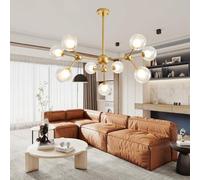 lampada da soffitto, lampada a sospensione retrò, Lampadario a sospensione in stile Sputnik in oro e nero con 9 o 12 teste E27(Gold,9 heads)