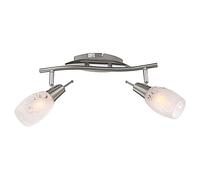 Lampada da soffitto Lampada a spot Lampada da soggiorno Lampada di vetro Lampada da soffitto 2 fiamme, orientabile, metallo satinato, 2x prese E14, LxLxH 35x8x17 cm
