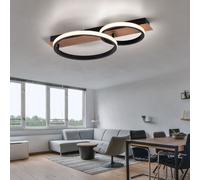 Lampada da Soggiorno Plafoniera Design Simil Legno Nero LED Anelli Metallo
