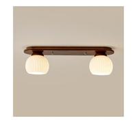 Lampada da soffitto lineare nordica a filo, moderna, retrò, con base in legno e globi in vetro opalino a coste, for interni, for corridoio, portico, ingresso.(Walnut,2-lights)
