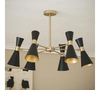 LEDKIA LIGHTING - Lampada da Soffitto 6 Faretti Jigger | Design Retrò | Compatibile con Lampadine E27 | Uso Interno IP20 | Diametro 725 mm, Nero, Alluminio