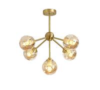 Lampada da soffitto Moderna a 6 luci in Ottone e Vetro, con Luce Irregolare, in Metallo, per Isola Cucina, Sala da Pranzo, Stile Rustico, Copertura in Rame e Ambra, 3 luci (Copertura in Rame e am