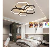 Lampada Da Soffitto Moderna A Led Dimmerabile Con Telecomando 52w/80w Oro Nero Esagonale Lampada Da Incasso Per Camera Da Letto Sala Da Pranzo Studio (Nero, 5 teste)