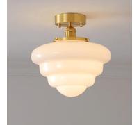 Lampada da soffitto moderna a semi-incasso in oro, lampada da soffitto di metà secolo con paralume in vetro opalino, lampada da scuola,lampada un aspetto elegante