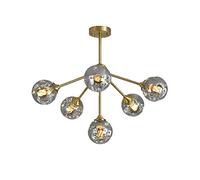 Lampada da soffitto Moderna in Ottone e Vetro a 6 luci, Irregolare, in Metallo, per Isola Cucina, Sala da Pranzo, Stile Rustico, con Copertura in Rame e Ambra, 3 luci (Copertura in Rame e fuliggi
