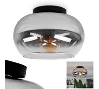 Lampada da soffitto Molloy, lampada da soffitto moderna in metallo/vetro in nero/fumo/chiaro, lampada a 1 luce dal design retro/vintage con paralume in vetro (Ø 31 cm), 1 x E27, senza lampadina/e