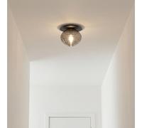 PLAFONIERA RIPPLE NERA 1 LUCE ATTACCO E27 20X20X17CM IN VETRO SOFFIATO OPALE