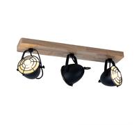 Lampada da soffitto nero lampada da soggiorno casa di campagna faretto da soffitto 3 luci lampada in legno, striscia di faretto orientabile, metallo opaco, 3x 4,5W 470Lm bianco caldo, LxLxH 59x11x20,5