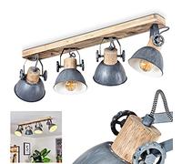 Lampada da soffitto Orny, spot da soffitto a 4 luci in legno e metallo in grigio, lampada da interno in stile industriale/vintage, 4 x E27, le teste delle lampade sono regolabili, senza lampadina/e