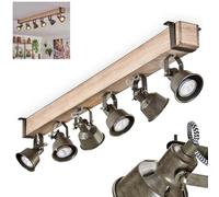 Lampada da soffitto Pehefito, moderna plafoniera in metallo/legno in nero/naturale/verde/grigio, plafoniera dal design industriale con schermi regolabili, 6 luci, 6 lampadine GU10 senza lampadina