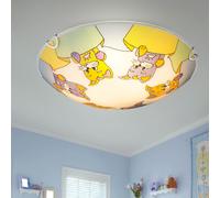 Lampada da soffitto per bambini Lampada da soffitto per camera dei bambini con animali, motivo gatto, vetro, 2x E27, DxH 30 x 6,5 cm