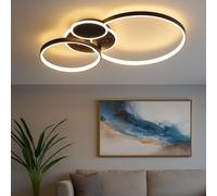 Plafoniera Lampada da Cucina Luci Soggiorno Anelli LED Nero Regolatore 3 Livelli