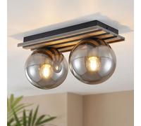 Plafoniera Lampada Per Soggiorno Effetto Legno Vetro LED 2 Luci L 35 cm