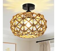 Lampada da soffitto per soggiorno, E27, stile retrò, camera da letto con corda di canapa, paralume in rattan, lampada da soffitto in stile rurale, camera da letto, decorazione per la casa