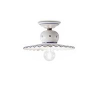 Lampada da soffitto piccola stile rustico in ceramica decorata a mano Roma Diametro ?23xh 13 cm - Attacco Lampada E 27 Ceramica, Metallo bianco