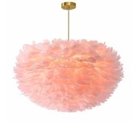 Lampada da soffitto pieghevole con piuma d'oca rosa, paralume in piuma intrecciata a mano, lampadario elegante per soggiorno, camera da letto, hotel