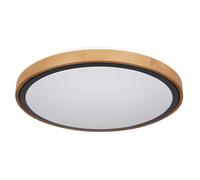 Lampada da soffitto plafoniera CCT camera da letto stile country luce in legno, aspetto legno marrone metallo nero opale, 1x LED 24W 1000Lm 3000K, 4500K, 6000K, DxH 43,7x11cm