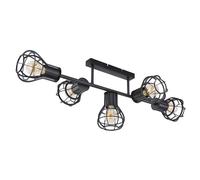 Lampada da soffitto Plafoniera faretto sala da pranzo effetto gabbia 5 lampade da soffitto a fiamma, metallo nero, 5x attacco E27, LxLxH 90x37x30 cm