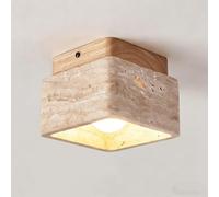 Lampada da soffitto quadrata giapponese Moderna in pietra gialla e legno da incasso a legno di metà secolo vicino alla plafoniera for soggiorno(Log)