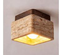Lampada da soffitto quadrata giapponese Moderna in pietra gialla e legno da incasso a legno di metà secolo vicino alla plafoniera for soggiorno(Walnut)