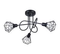 Lampada Da Soffitto Retro In Metallo Nera Larghezza 48 Cm 3 Fiamme E27 Interno