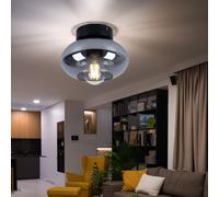 Lampada Da Soffitto Retro In Metallo Nero Con Vetro Fumè E27 [EEK: Non valutato]