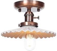 Lampada da soffitto semi-incassata - Lampadario rustico in ceramica con design industriale vintage, bianco con finitura in bronzo rosso, lampada da soffitto con interruttore for fattoria, cucina, ingr