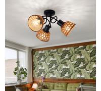 Lampada Da Soffitto Spot 3 Fiamme Bambù Naturale Nero E27 D 46Cm [EEK: Non valutato]