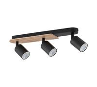 Lampada Da Soffitto Spot 3 Fiamme GU10 51 Cm Metallo Legno Nero Naturale