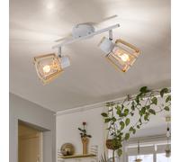 Lampada Da Soffitto Spot In Legno 2 Fiamme Naturale Bianca L 36Cm [EEK: Inaditato]