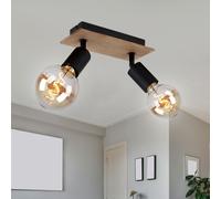 Lampada Da Soffitto Spot Lampada Da Pranzo In Legno 2-Fiamma Faretto Nero Mobile [EEK: Non valutato]