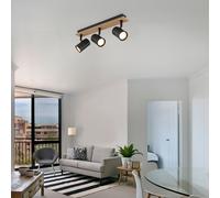 Lampada Da Soffitto Spot Nera 3X GU10 Faretto Orientabile Legno MDF [EEK: Inaditato]