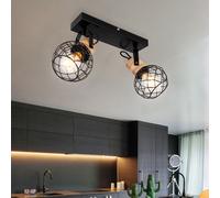 Lampada Da Soffitto Spot Regolabile In Legno Rete Metallica Nera Opaca Big.Ligt [EEK: Non valutato]