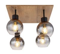 Lampada da soffitto tavolo da pranzo plafoniera retrò casa di campagna rustica lampada da soffitto soggiorno legno, vetro MDF metallo fumé, 4 luci E27, LxPxH 40x40x33.5cm