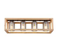 Lampada da soffitto tavolo da pranzo retro plafoniera rustica casa di campagna lampada da soffitto soggiorno legno, MDF vetro metallo affumicato, 4 fiamme E27, LxLxH 75x20x22,5 cm